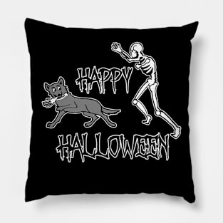 Funny Skeleton Dog Humor Happy Halloween Dog Bone Pillow
