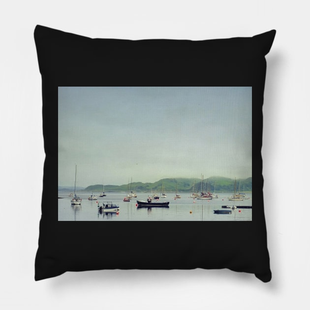 Argyll Coastline With Boats Pillow by BethsdaleArt