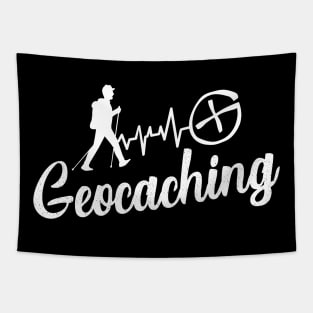 Geocaching - Heartbeat ECG Geocacher Silhouette Tapestry