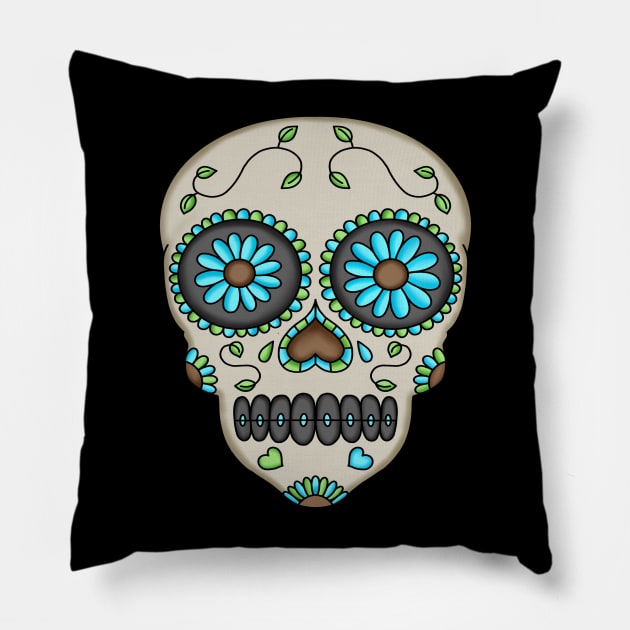 Cute Skull - Dia De Los Muertos - Sugar Skull - Flower Eyes Pillow by Scriptnbones