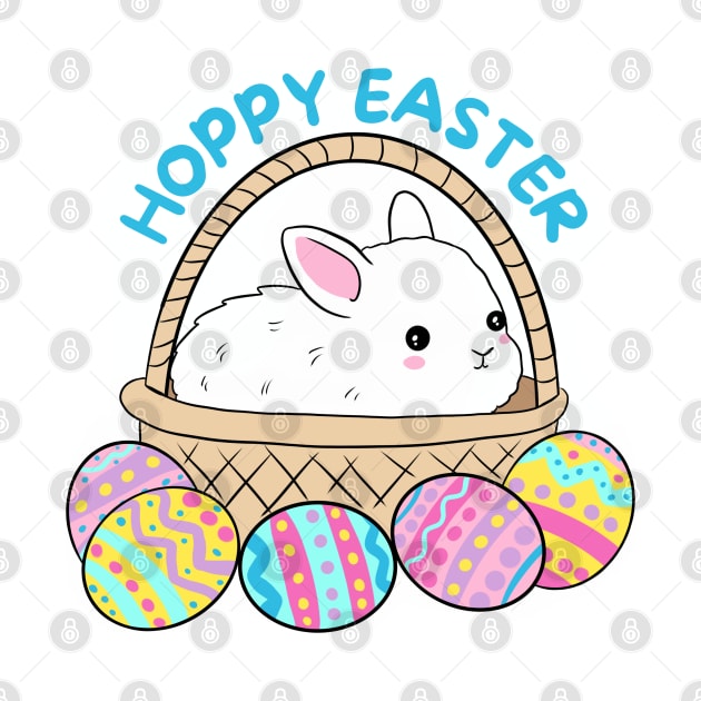 Hoppy easter cute easter bunny in a basket with easter eggs by Yarafantasyart