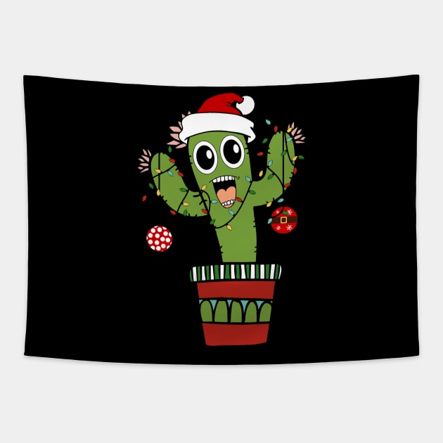 Cranky Cactus Christmas Lights Funny Christmas Tree Xmas Gift Tapestry by BadDesignCo