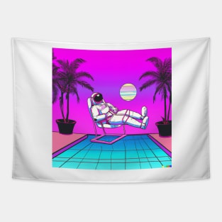 An astronaut lounging in a tropical resort in space Tapestry