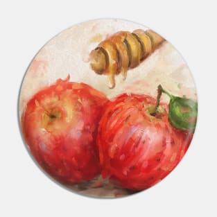 Loose and Artistic Painting of 2 Red Apples with a Honey Dipper Pin