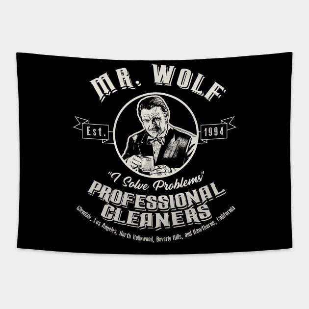 Mr. Wolf Cleaning Services Tapestry by Alema Art