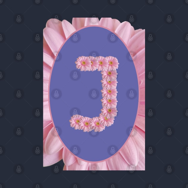 Floral Letter J Pink Gerbera Daisy Monogram by ellenhenryart