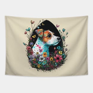 Jack Russell Terrier Easter Egg Silhouette Spring Floral Painting Dog Lover Art Tapestry