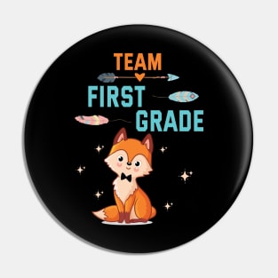 Fox Student Teacher Happy Back School Day Team First Grade Pin