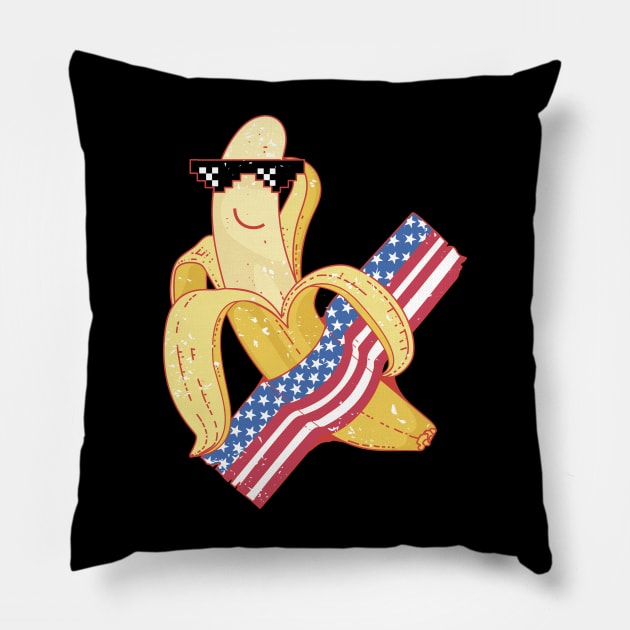 Proud to be an American 4th of July Banana Meme Pillow by PunnyPoyoShop