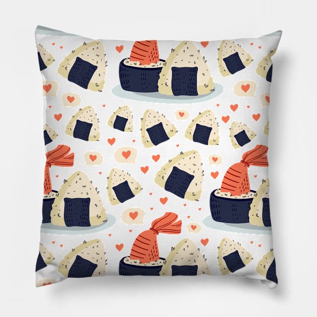 Onigiri pattern mask, rolls, maki, nigiri, gunkan, roll, sushi pattern Pillow by crocozen