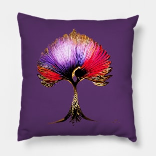 tree, flower, rose, gold, silver, red, purple, peacock Pillow