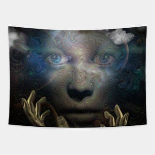 Face in abstract space Tapestry