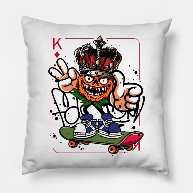 King Playing Card Monster with Skateboard Graffiti Street Art Pillow by Mister Graffiti