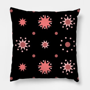 Suns and Dots Light Red on Black Pillow