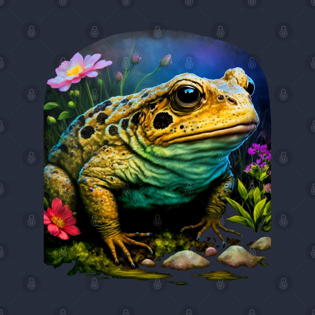 Toad Frog in Garden with Flowers by Pine Hill Goods