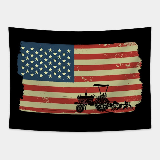 USA Flag Tractor American Farmer Tapestry by tobzz