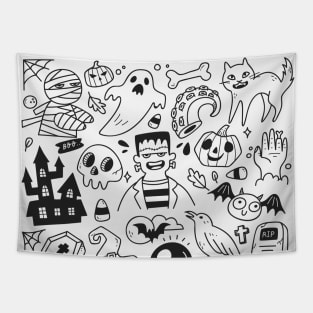 Awesome Halloween Doodle Art Tapestry