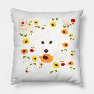 Sunflowers and Maltipoo Pillow