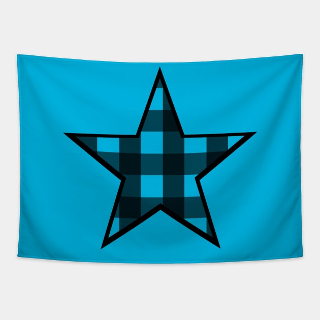 Blue and Black Buffalo Plaid Star Tapestry by bumblefuzzies