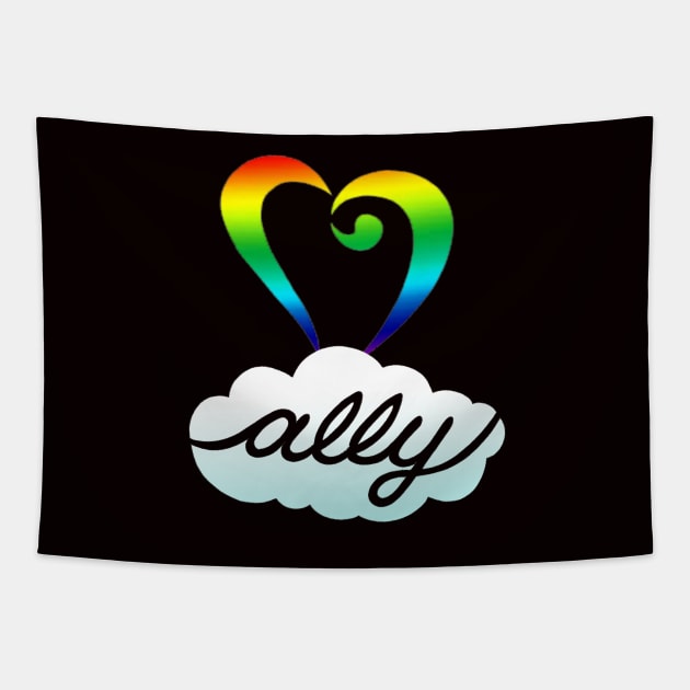 Rainbow Heart LGBT Ally Shirt Tapestry by AdrienneAllen