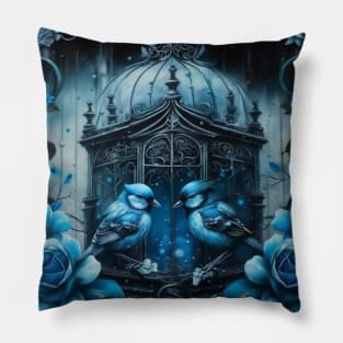 Gothic Blue Birds Pillow