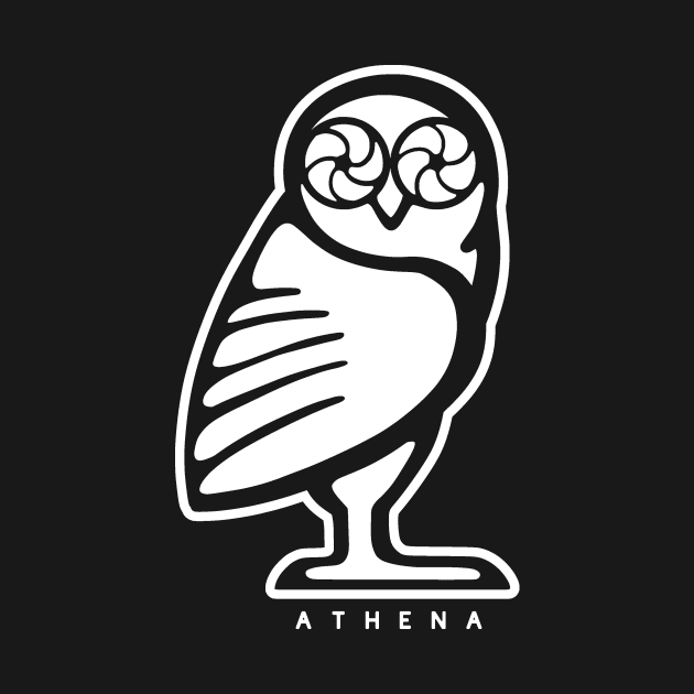 Athena owl. Design for ancient Greece fans in white ink by croquis design