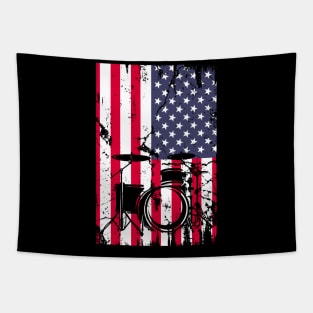 Drummer Drum Set Drums USA Flag American 4th Of July Tapestry