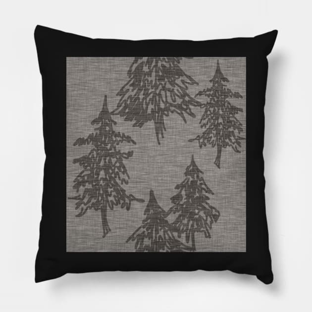 Evergreen Trees - Dark Grey Linen Texture Pillow by SugarPineDesign