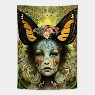 Pretty fantasy art imaginative creative girl flowers and butterflies Tapestry