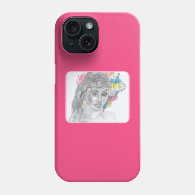 Young Girl in Halo of Flowers Phone Case by Mila-Ola_Art