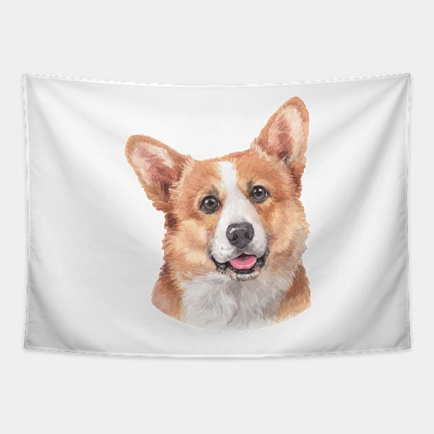 Cute Pembroke Welsh Corgi Watercolor Art Tapestry by doglovershirts