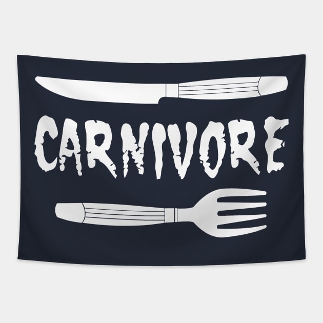 Carnivore Knife and Fork White Text Tapestry by Barthol Graphics