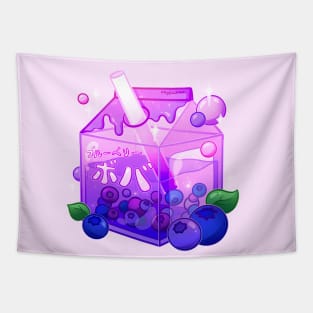 Aesthetic Blueberry Boba Carton Tapestry