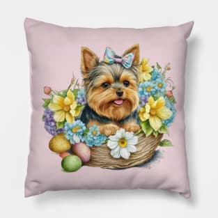 Cute Yorkshire Terrier Happy Easter Basket Pillow