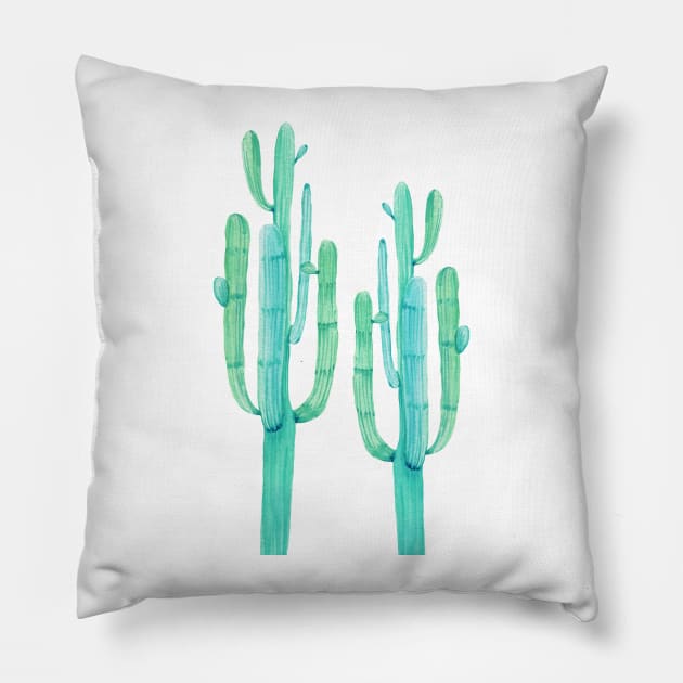 Two Pretty Watercolor Cacti Pillow by NatureMagick