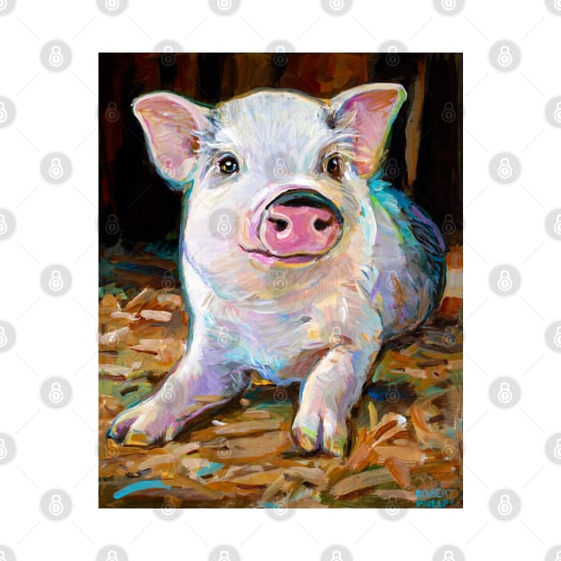 Cute Farm Pig in Barn Painting by Robert Phelps by RobertPhelpsArt