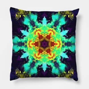 Psychedelic Hippie Flower Green Yellow and Purple Pillow