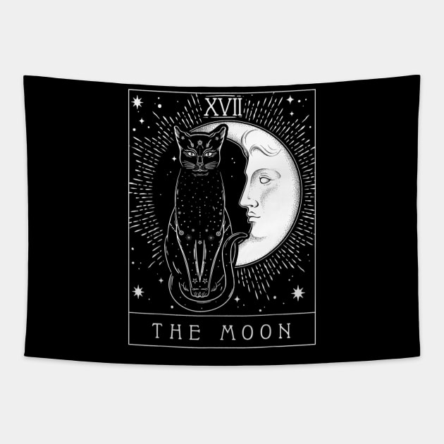 Tarot Card Crescent Moon And Cat Graphic T shirt Tapestry by Tisine