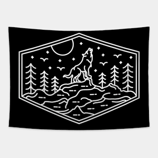 Wolf and Moon - Minimalistic  Design Tapestry