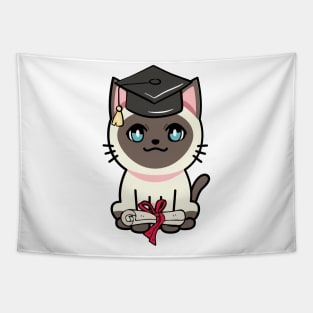 Cute siamese cat is a graduate Tapestry