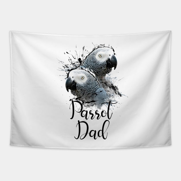 Color Splatter African Grey Parrot Dad White Tapestry by BirdNerd