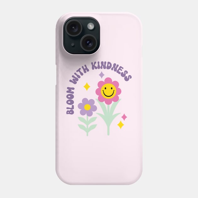 Bloom with Kindness, Retro Flowers and Smiley Face Phone Case by Just a Cute World