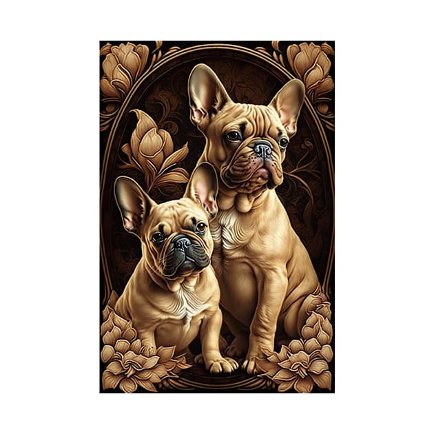 Mother and Puppy French Bulldogs by ArtNouveauChic