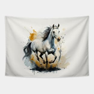 White Horse Running Watercolor Painting Color Illustration Tapestry