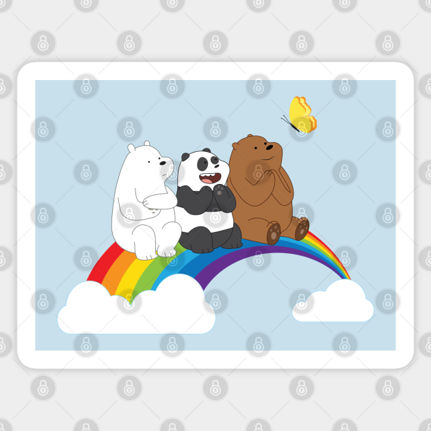 Three Bare Bears on the rainbow - We Bare Bears - Sticker