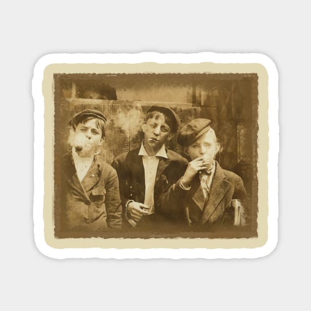 Smoking Newsies 1910 - Boys smoking St. Louis, Missouri Magnet by pocketlama