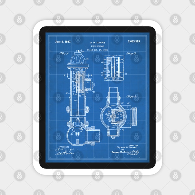 Fire Hydrant Patent - Fireman Fire House Art - Blueprint Magnet by patentpress