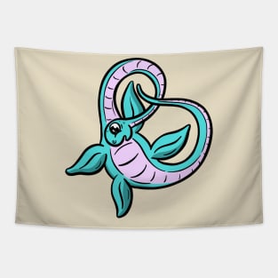 Swimming plesiosaurus diplodocus dinosaur cartoon character Tapestry