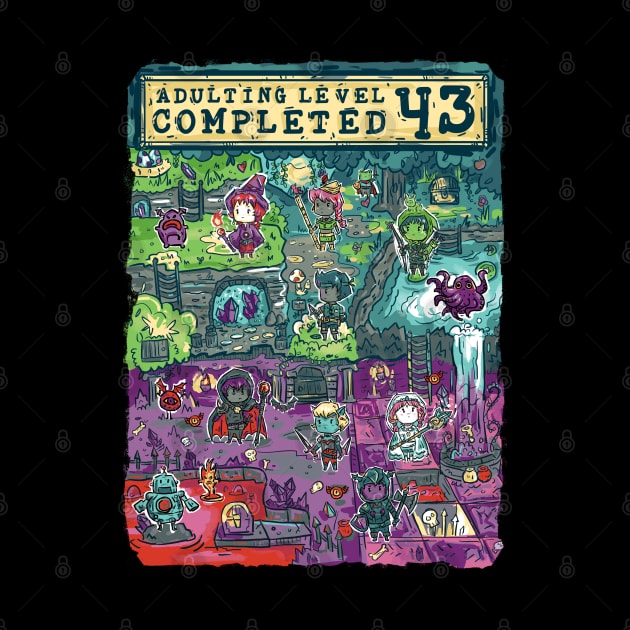 Adulting Level 43 Completed Birthday Gamer by Norse Dog Studio