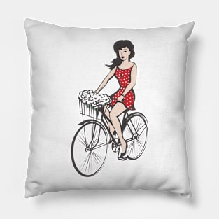 Girl on a bicycle Pillow